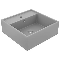 vidaXL Lavabo carré à trop-plein Gris clair mat 41x41 cm Céramique 