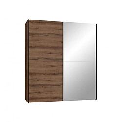 Meubletmoi Armoire 2 portes coulissantes 5 tablettes bois chêne miroir - JEIK