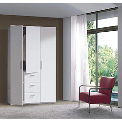 Alter Armoire avec trois portes battantes et trois tiroirs dans la partie centrale, couleur blanc brillant, Dimensions 117 x 203 x 52 cm