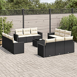 vidaXL Salon de jardin avec coussins 13 pcs noir résine tressée 