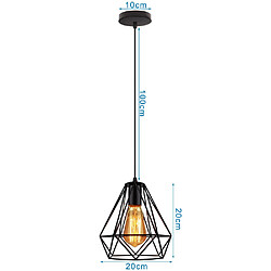 Stoex Lot de 2 Lustre suspension cage design diamnt en métal fer 20cm, luminaire abat jours retro industriel E27 Edison , Noir pas cher