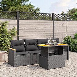 vidaXL Salon de jardin 5 pcs avec coussins noir résine tressée 