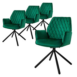 ML-Design 4 Chaises de bureau pivotante en velours siège ergonomique accoudoirs vert foncé 