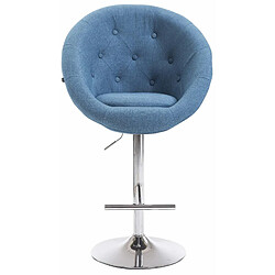 Decoshop26 Tabouret de bar design moderne forme œuf capitonné avec repose-pieds en métal chromé tissu bleu TDB10332