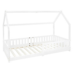 ML-Design Lit d'enfants blanc en bois de pin avec toit et protection antichute 200x90cm