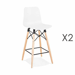 Mes Lot de 2 chaises de bar H69 cm blanches et pieds naturels - YAREN