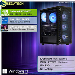 Sedatech Pack PC Gamer Pro • Intel i7-12700KF • RTX4060Ti • 32Go RAM • 2To SSD M.2 • Windows 11 • Moniteur 27''