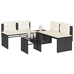 vidaXL Salon de jardin 4 pcs avec coussins noir résine tressée