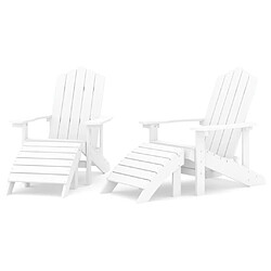 Maison Chic Lot de 2 Chaises de jardin,Fauteuil d'extérieur Adirondack avec repose-pieds PEHD Blanc -MN30620