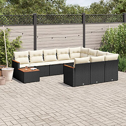 vidaXL Salon de jardin 11 pcs avec coussins noir résine tressée 