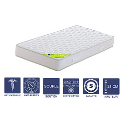 Literie Julien Matelas + Alèse 80x200 x 21 cm - Souple - Aertech+ 35 Kg/m3 HR Dernière Génération - Très Respirant