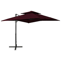 vidaXL Parasol de jardin en porte-à-faux à double toit rouge bordeaux 