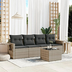 vidaXL Salon de jardin 5 pcs avec coussins gris clair résine tressée