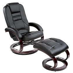 Helloshop26 Fauteuil de relaxation détente TV avec tabouret noir 1808002 