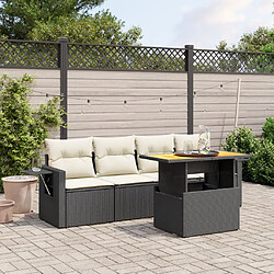 vidaXL Salon de jardin 5 pcs avec coussins noir résine tressée