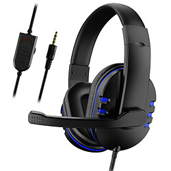 Universal (noir + bleu) casque gaming avec micro stéréo gamer basse autour du casque d'un PC PS4 Xbox. 