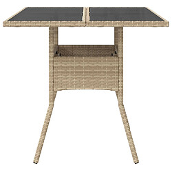 Avis vidaXL Table de jardin dessus en verre beige 80x80x75cm résine tressée