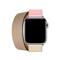 Wewoo Bracelet en cuir bicolore à boucle de poignet pour Apple Watch séries 3 et 2 et 1 de 38 mmcerise rose + blanc + céramique argile 