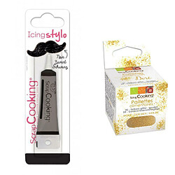 Scrapcooking Stylo de glaçage noir + paillettes dorées 