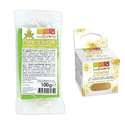 Scrapcooking Pâte à sucre vert prairie 100 g + paillettes dorées