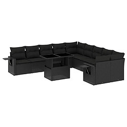 vidaXL Salon de jardin 11 pcs avec coussins noir résine tressée