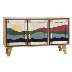 Aubry Gaspard Buffet artisanal en manguier et coton tissé SUNSET 3 portes.