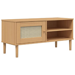 Maison Chic Meuble TV scandinave - Banc TV pour salon SENJA aspect rotin marron 106x40x49cm bois massif pin -MN55579