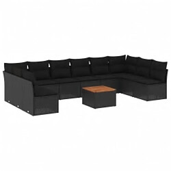 Maison Chic Salon de jardin 11 pcs avec coussins, Ensemble Tables et chaises d'extérieur noir résine tressée -GKD495573