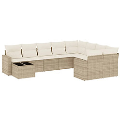 vidaXL Salon de jardin avec coussins 10 pcs beige résine tressée