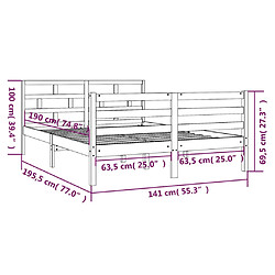 vidaXL Cadre de lit sans matelas gris bois massif pas cher