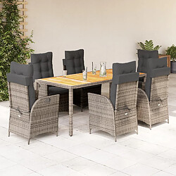 vidaXL Ensemble à manger de jardin et coussins 7 pcs gris rotin 