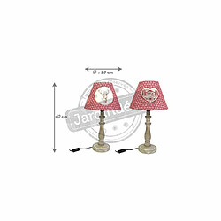 Aubry Gaspard Lampe à poser en bois et coton rouge (Lot de 2).