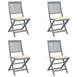 Maison Chic Lot de 4 Chaises pliables d'extérieur avec coussins | chaises de jardin | Fauteuil Relax Bois d'acacia -GKD85012