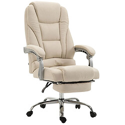 Decoshop26 Fauteuil de bureau sur roulettes avec repose-pieds et hauteur ajustable pivotant en tissu crème 10_0002587