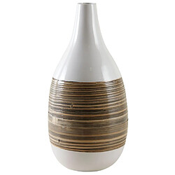 Aubry Gaspard Vase décoratif bambou naturel et laqué blanc M2. Vase décoratif bambou naturel et laqué blanc M2