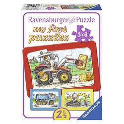 Ravensburger Puzzles 3 x 6 pièces : Véhicules : Tracteur, Pelleteuse et Camion 