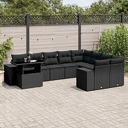 vidaXL Salon de jardin 10 pcs avec coussins noir résine tressée 