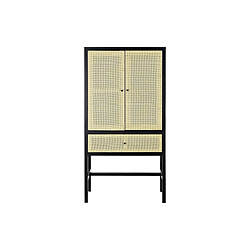 Pegane Armoire en bois sapin et en rotin noir avec 1 tiroirs 2 portes et 1 étagères - Largeur 80 x Hauteur 160 x Profondeur 38 cm