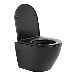 ML-Design ECD Germany WC Suspendu sans Rebord en Céramique Noir, Revêtement Nano, Toilette Suspendue Court 49 cm, avec Siège Amovible en Plastique Thermodurcissable Softclose, Chasse d'Eau Profonde Effet Lotus