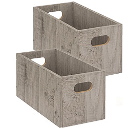 Toilinux Lot de 2 Boîtes de rangement rectangulaire en MDF - L. 31 x H. 15 cm - Gris effet bois