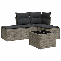 Maison Chic Salon de jardin 5 pcs avec coussins | Ensemble de Table et chaises | Mobilier d'Extérieur gris résine tressée -GKD73064