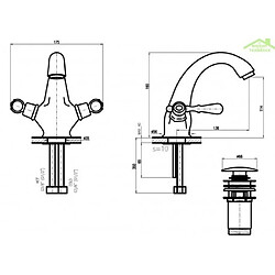 Rav Mélangeur lavabo ROMANTIQUE avec siphon en chrome, laiton ou or