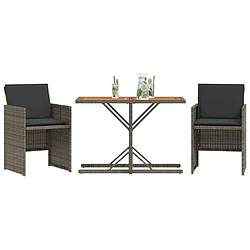 Avis Maison Chic Ensemble de bistro 3 pcs avec coussins,Table + chaises + coussins de jardin gris résine tressée -GKD256051