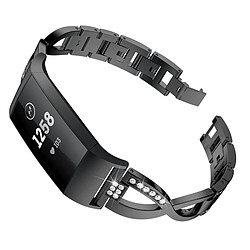 Wewoo Bracelet en acier avec métal serti de diamants forme X pour Fitbit Charge 3 (noir) 