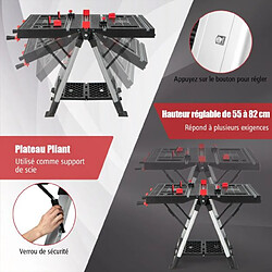 Helloshop26 Établi pliable avec plate-forme 2 en 1 et 2 hauteurs réglables support de scie garage cadre en alu avec système de serrage et pinces charge 200 kg noir + rouge 20_0005346