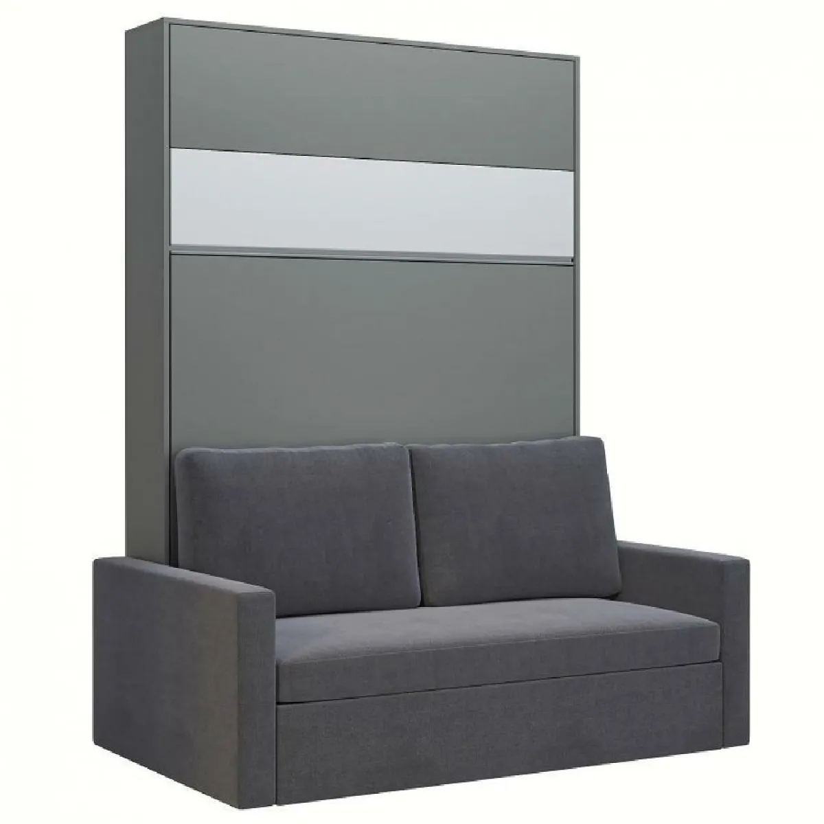 Inside 75 Armoire lit escamotable DJUKE SOFA gris bandeau blanc mat canapé gris 140*200 cm 