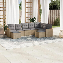 vidaXL Salon de jardin avec coussins 9 pcs beige résine tressée 