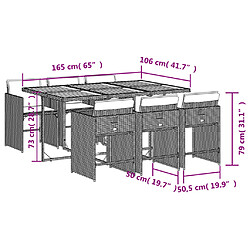 vidaXL Ensemble à manger de jardin et coussins 7 pcs gris rotin pas cher