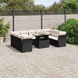 Maison Chic Salon de jardin 10 pcs avec coussins, Ensemble Tables et chaises d'extérieur noir résine tressée -GKD496563