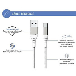 Force Power Câble Renforcé USB A/USB C 3m - 3A Blanc Blanc